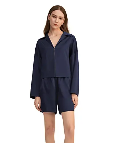 LilySilk women's minimalist cropped silk pajama set for summer