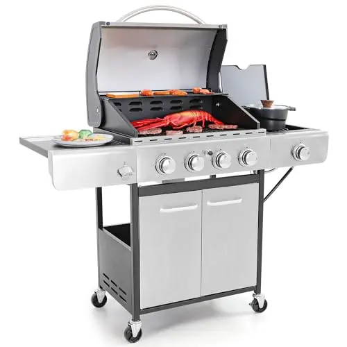 Captiva Designs 4-burner propane gas barbecue grill with porcelain-enameled cast iron cooking grates