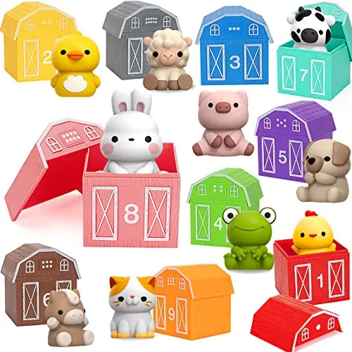 Farm animal toy set with finger puppets and barns
