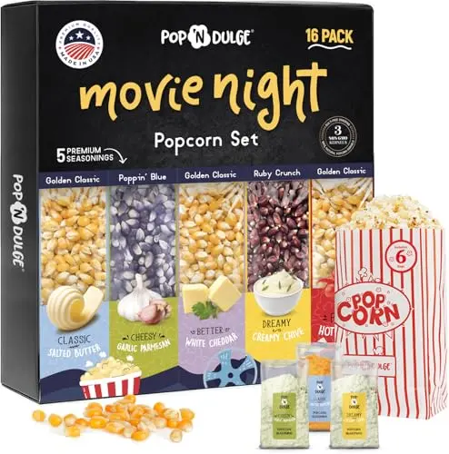 Pop n' Dulge popcorn gift set with kernels, seasonings, and bags