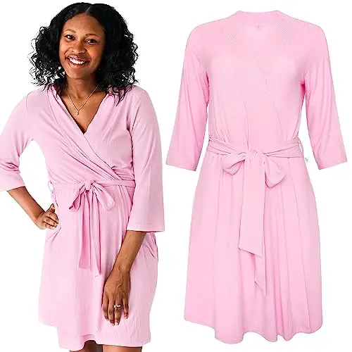Posh Peanut Mommy Robe in a soft fabric, shown wrapped around a person