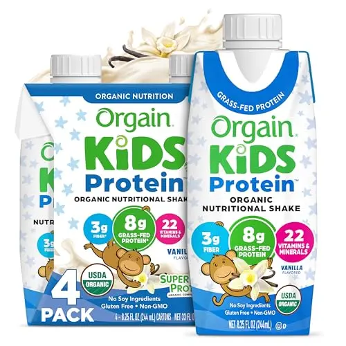 Orgain Organic Kids Protein Vanilla shake four pack