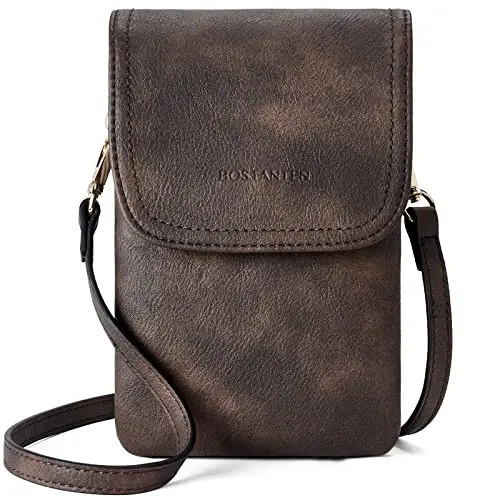 Bostanten Upgraded-Version vegan leather small crossbody bag with front phone pocket