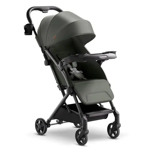 Mompush Lithe V2 travel stroller folded compactly with its included travel bag