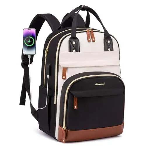 LOVEVOOK Beige and Black Backpack with many zippers and pockets