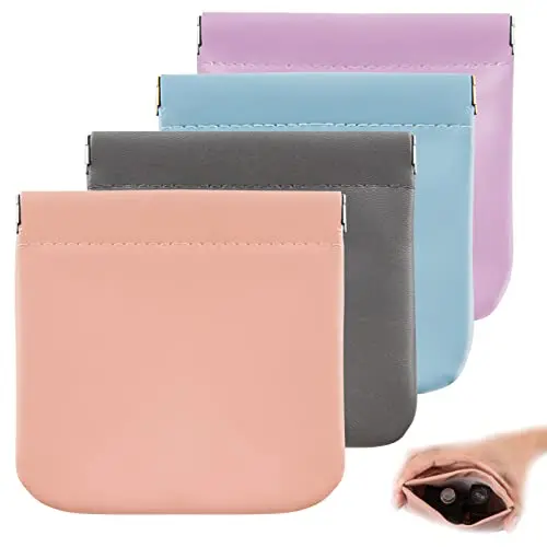 CANIPHA 4-pack of small, pastel-colored lambskin PU leather cosmetic bags with pinch-open tops