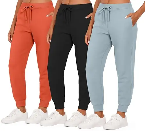 Real Essentials 3-pack women's fleece joggers for cold weather
