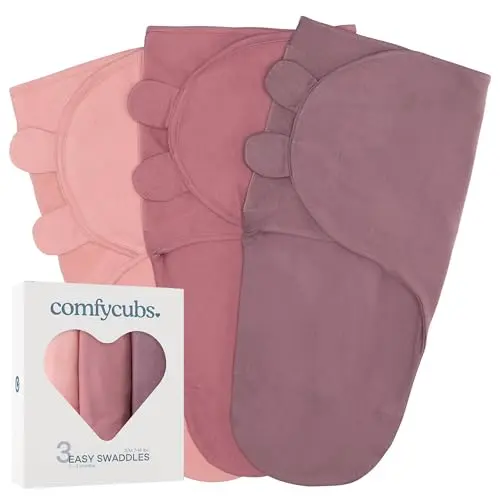 Comfy Cubs 3-pack of swaddle blankets in blush, mauve, and mulberry