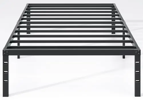NEW JETO minimalist black metal twin platform bed frame with under-bed storage space