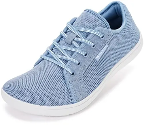 WHITIN Women's minimalist barefoot shoe in blue with a wide knit upper