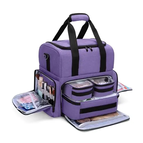 BAFASO two-layer professional makeup bag with removable transparent pouches