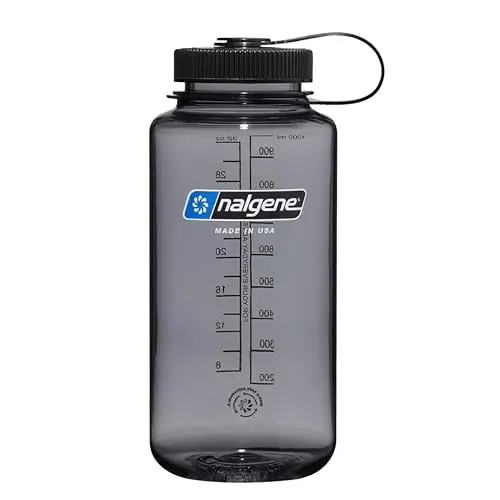 Nalgene 32oz wide mouth water bottle in grey with black lid
