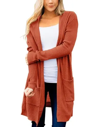 Merokeety women's hooded cardigan with pockets in rust color