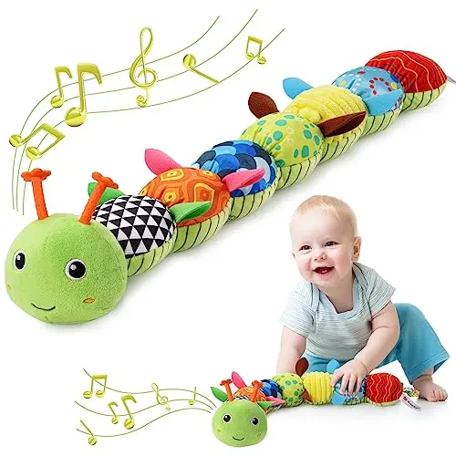 Awotoy green caterpillar plush musical and sensory toy for babies