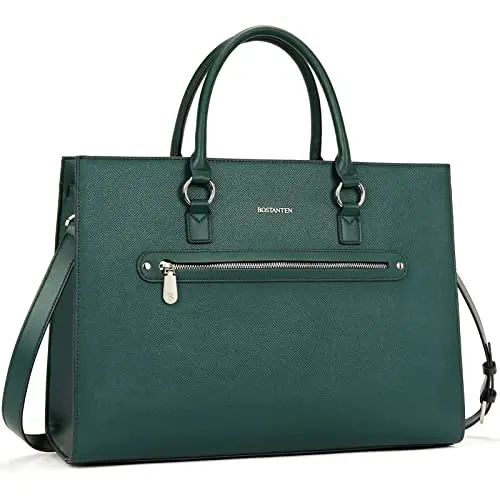 Bostanten leather briefcase with back zipper security pocket