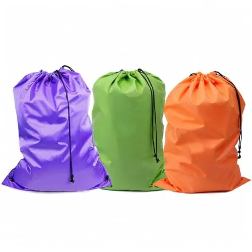 Pack of three mixed color YETHAN drawstring laundry sacks