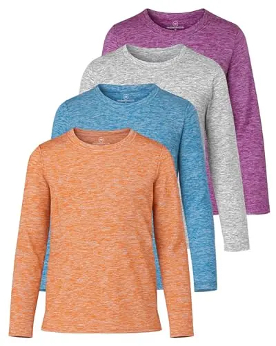 Real Essentials Girls' Dry-Fit Long Sleeve Crew Neck T-Shirt 4-Pack
