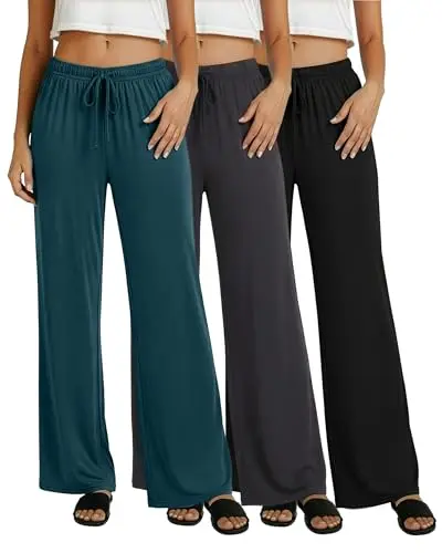 Real Essentials Soft Palazzo Pajama Pants in a 3-pack with wide leg design