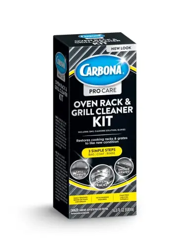 Carbona Oven Rack and Grill Cleaner bottle and plastic bag for soaking.
