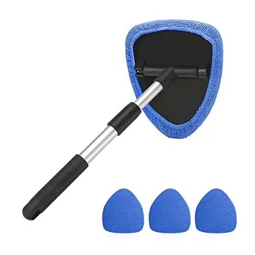 AUKEPO blue windshield cleaning tool with long handle and pads