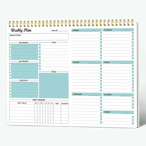 Regolden-Book undated weekly planner notepad in teal with clear cover
