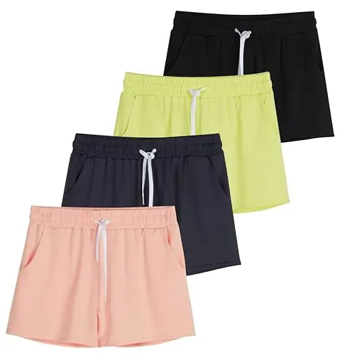 Real Essentials girls athletic performance dry-fit running shorts in a four-pack