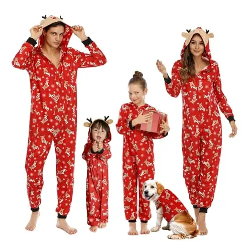 Neufigr family Christmas pajamas with elk and snowflake patterns