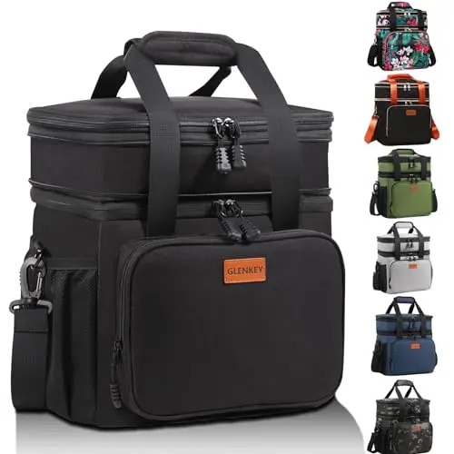 GLENKEY black expandable insulated lunch box with a structured design and side pockets