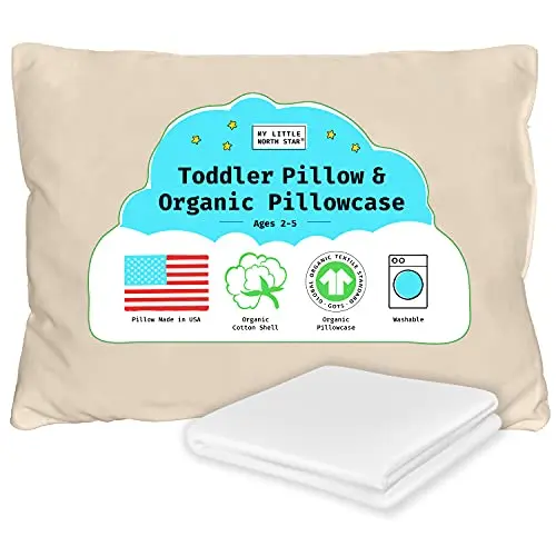 My Little North Star plain white organic cotton toddler pillow, emphasizing natural materials.