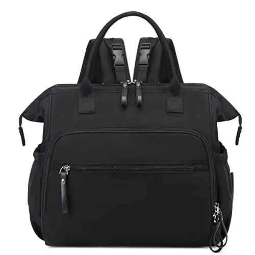 LORADI black water-resistant convertible diaper bag tote with wide open top