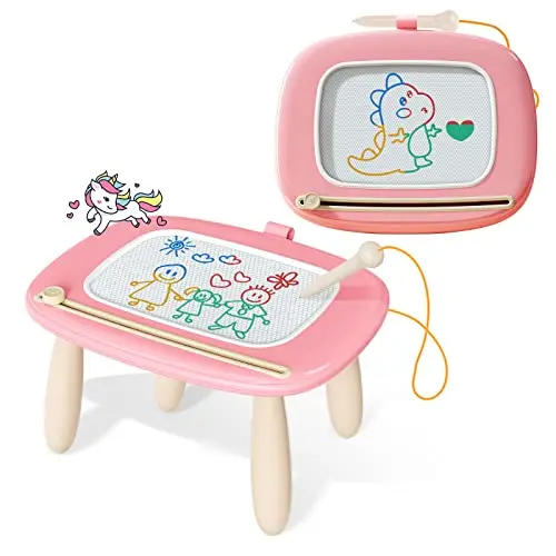 Kikidex pink magnetic drawing board for toddlers on adjustable legs