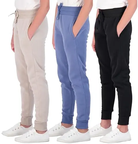 Real Essentials Girls Fleece Joggers in cozy colors