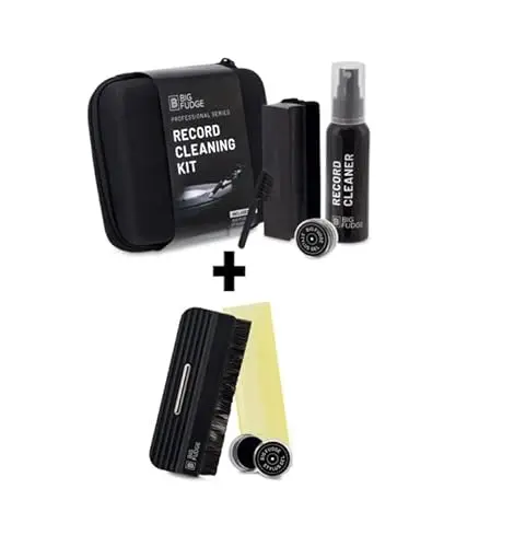 Big Fudge 6-in-1 vinyl record cleaning kit with velvet brush, carbon fiber brush, fluid, stylus gel, and padded case