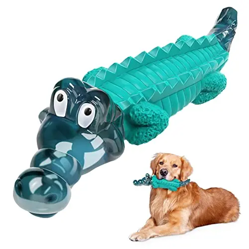 Jeefome blue alligator shaped dog chew toy for teeth cleaning