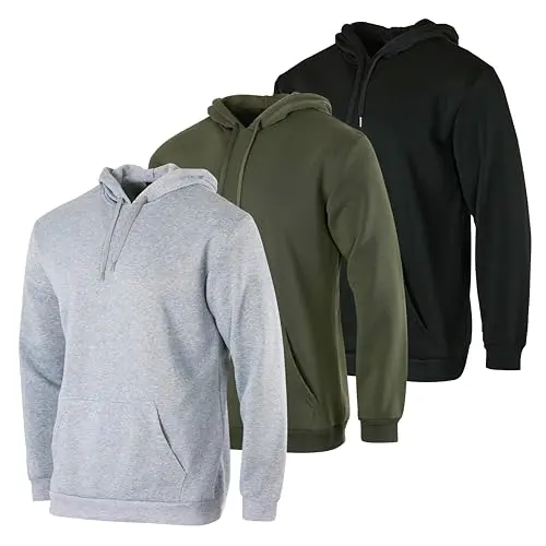 Real Essentials men's fleece hoodie with kangaroo pocket in a 3-pack