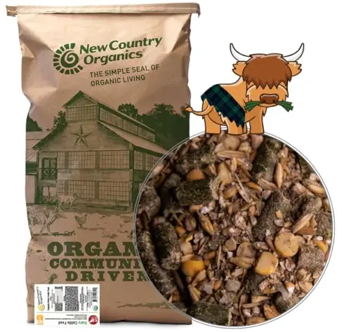 Open bag of New Country Organics soy-free dairy cattle feed