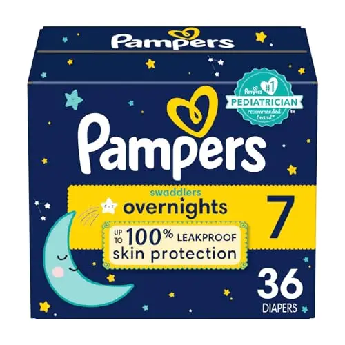 Pampers Swaddlers Overnight Diapers pack showing nighttime print design