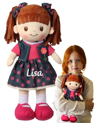 Printualist soft personalized rag doll with embroidered name and polka dot skirt