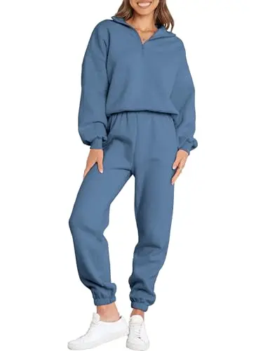 ANRABESS Women's two-piece sweatsuit with oversized half-zip sweatshirt and jogger sweatpants