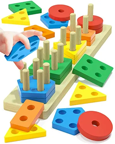 Zartores wooden shape sorter toy with colorful geometric blocks