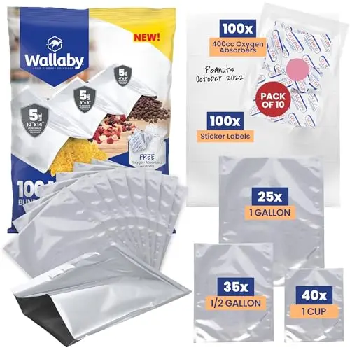 Wallaby Multi-Size Mylar Bags with oxygen absorbers