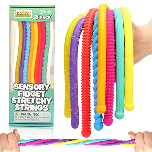 Pack of 8 colorful, textured stretchy string fidget toys
