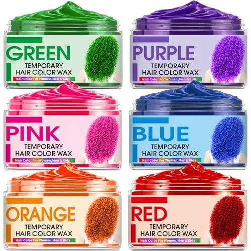 Sakose 6-jar set of temporary hair color wax in blue, green, purple, red, pink, and orange