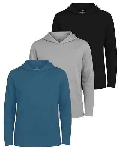 Real Essentials mesh long sleeve hoodie with pocket for boys in a 3-pack