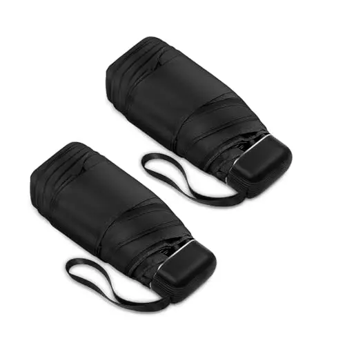 LEAGERA two-pack of mini umbrellas, highlighting their short 5.9-inch folded length.