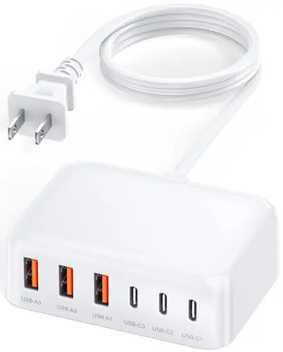 BOVICAS white 6-port USB C charging hub with a 5-foot cord