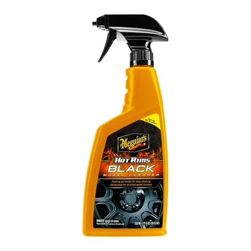 Meguiar's Hot Rims Black Wheel Cleaner foaming gel on a black rim