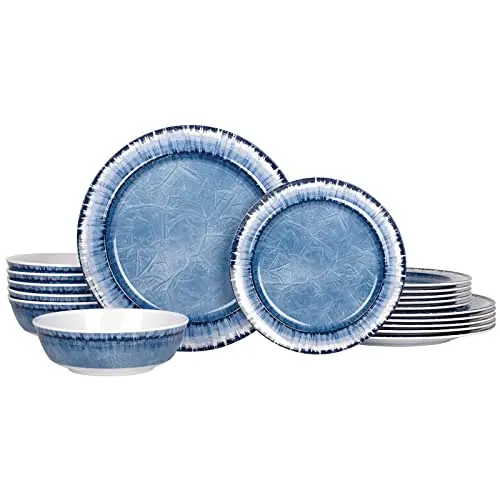 AELS melamine dinnerware set of 18 pieces in navy with cracked ice pattern