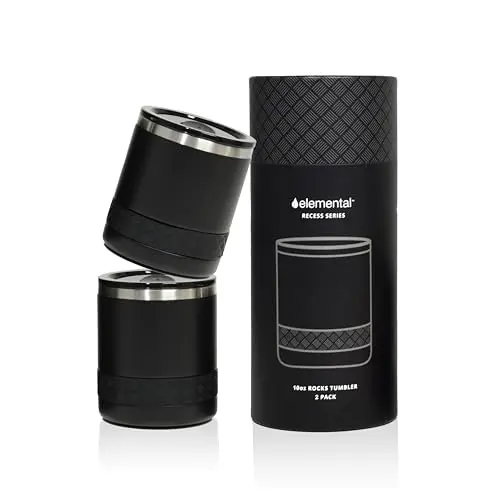 Elemental Recess Lowball Tumbler Set of 2 in black, ideal for whiskey and cocktails