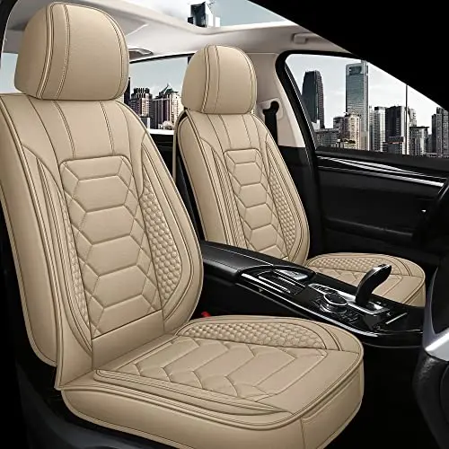 HAIYAOTIMES beige faux leather front seat covers